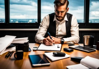 Document submission guy with pen and paper in office